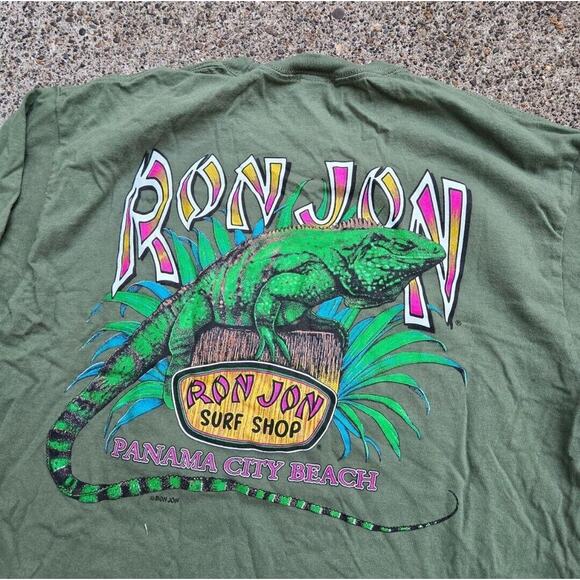 Vtg Y2k Ron Jon Surf Shop Lizard Graphic Longsleeve Surf T Shirt Green Large - Picture 2 of 5